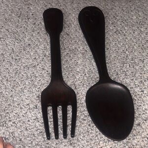 Dark Brown Wooden Fork and Spoon Decor